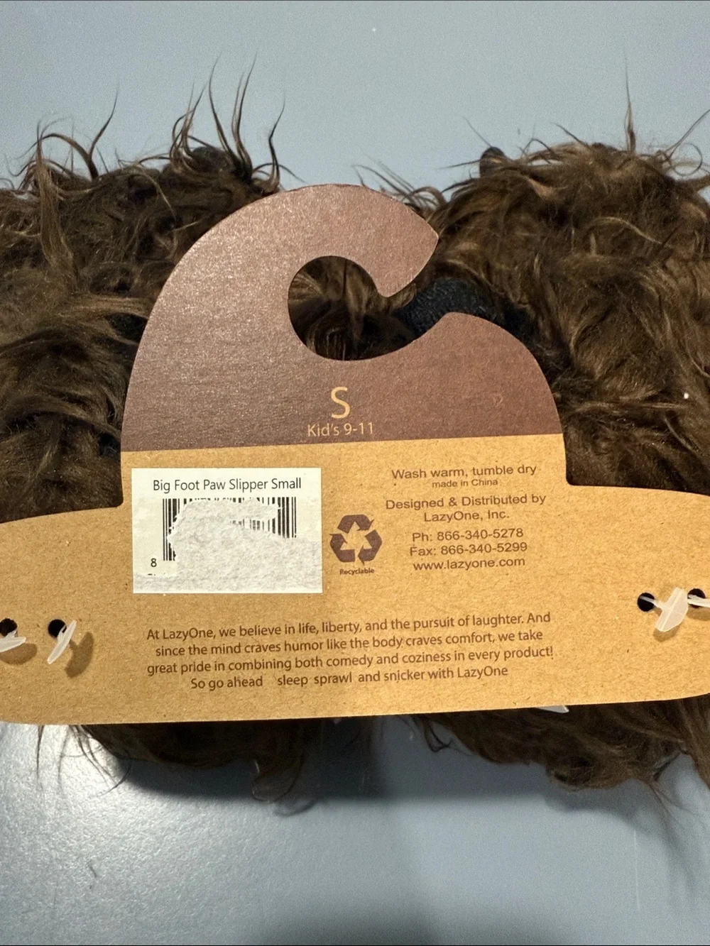 Lazy One Brown Furry Bear Paw Slippers